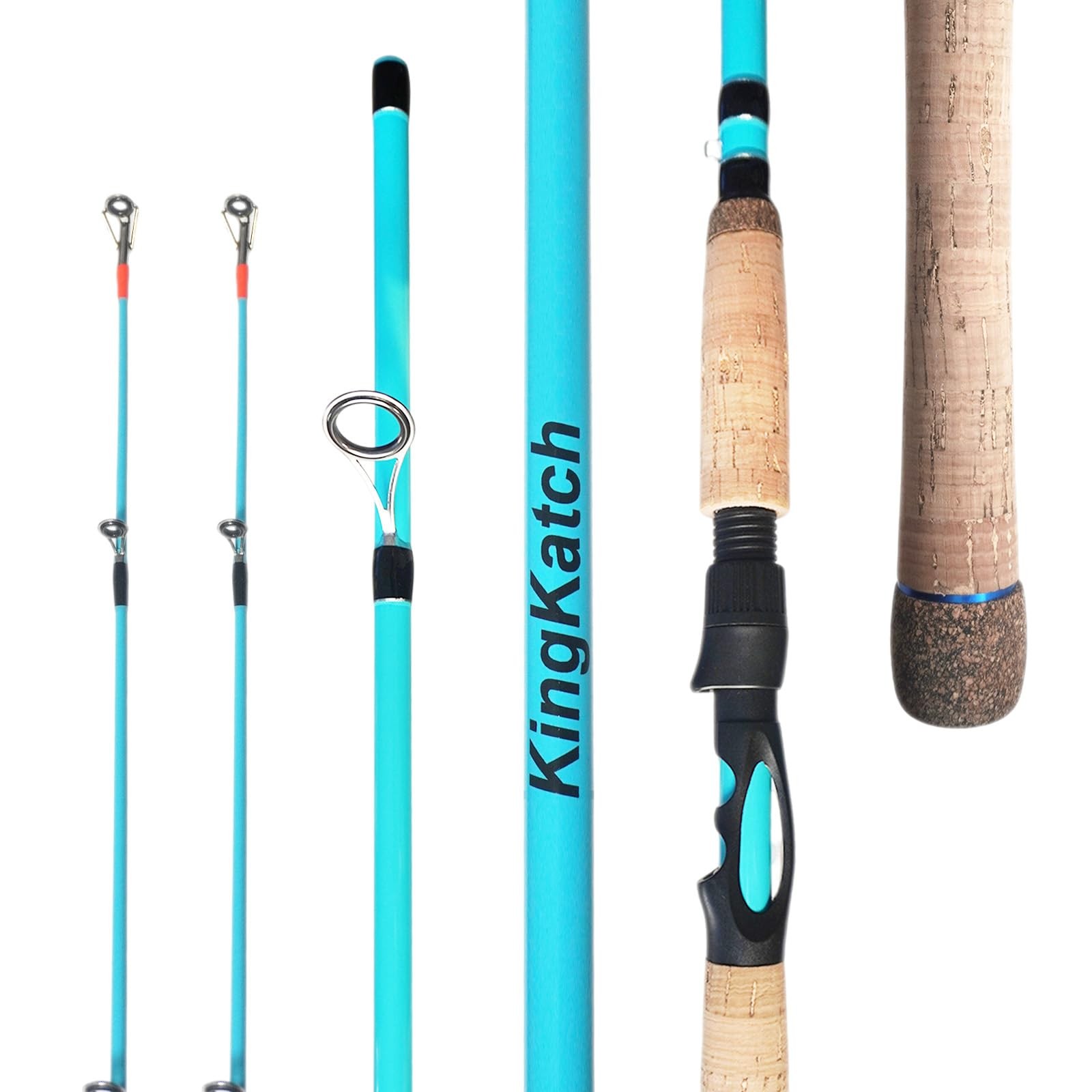KingKatch 7’ Spinning Fishing Rod with 2 Tips, High Carbon Fiber Blank,