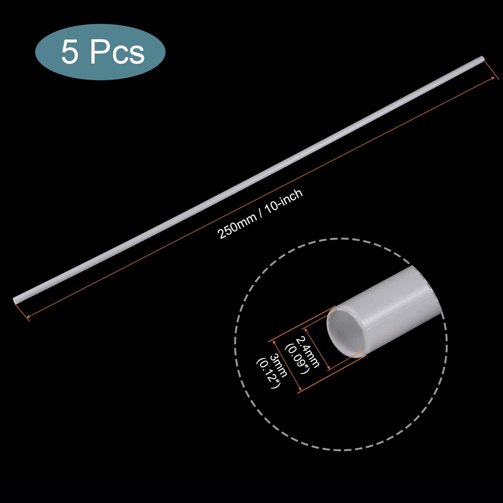 5 PCS Plastic Model Tube ABS Round 1/8″ OD x 10″ White Architectural DIY