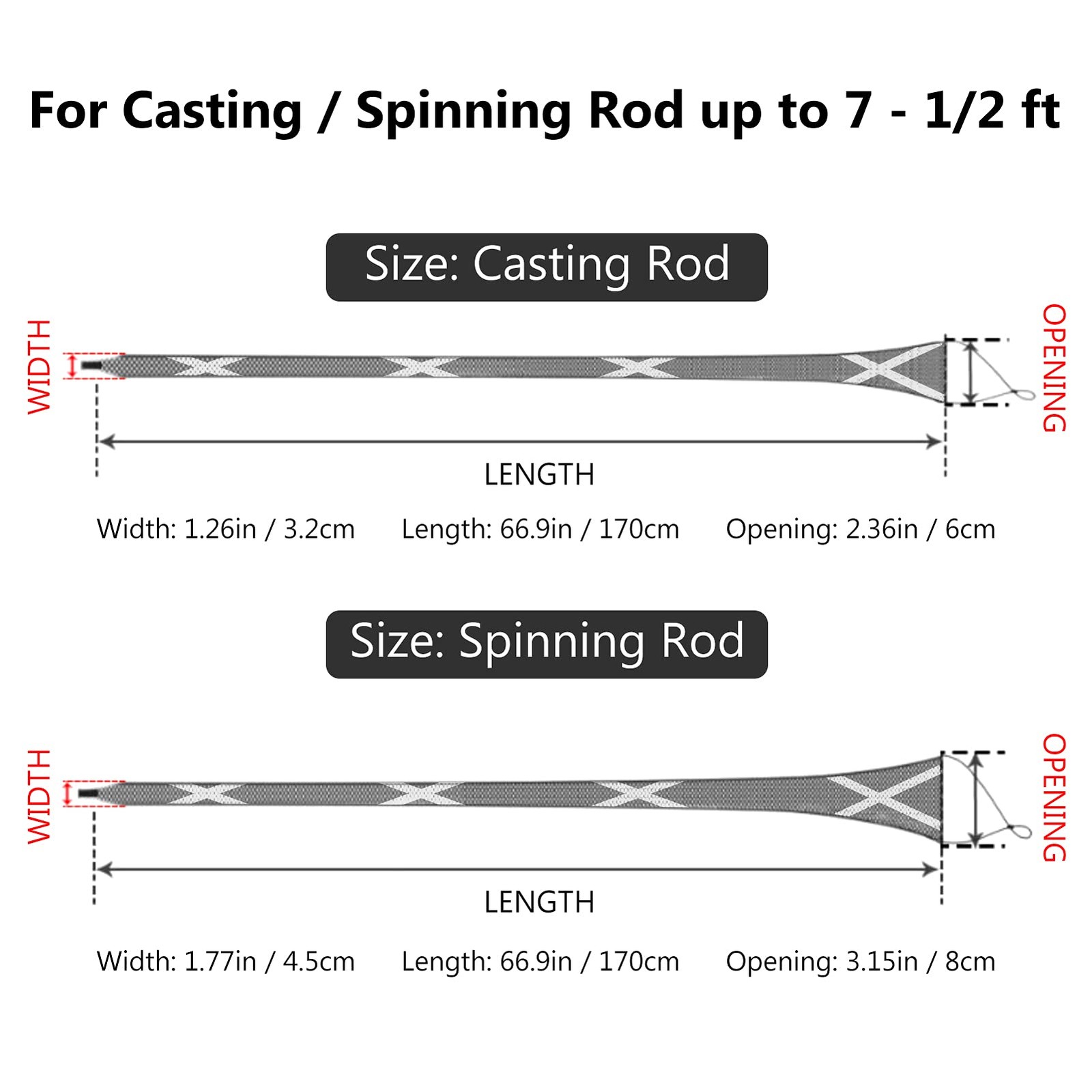 BASSDASH Casting For Spinning Rod up to 7-1/2 ft, Black & White – 2pcs