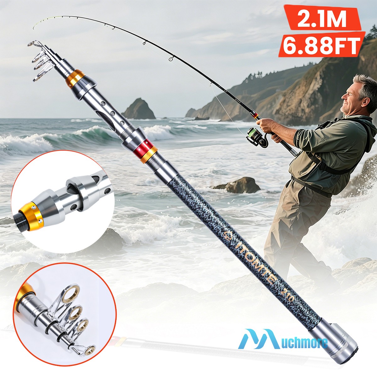 Carbon Fiber Fishing Rod Spinning Casting Pole Telescopic Fishing Rod 20-50lbs