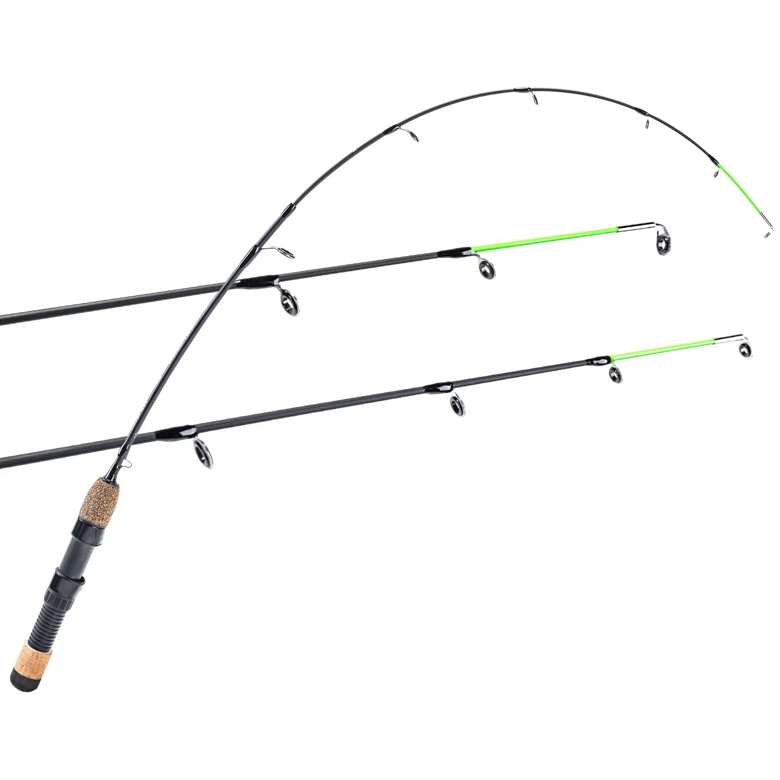 32″ 2 Tip Winter Ice Fishing Rods Spinning Rod M+MH Cork Handle Pole Ultra-Light