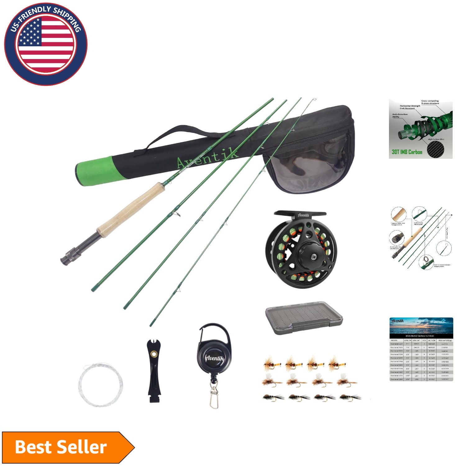 Ultimate Riverbend Fly Fishing Kit – 7’3″ Lightweight Rod & Accessories Included