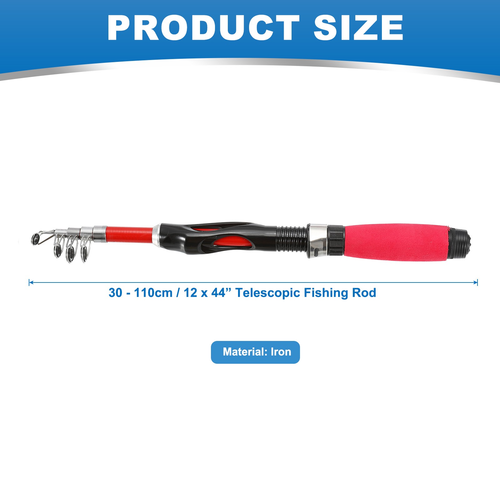 Telescopic Fishing Rod 44 Inch, Lightweight Collapsible, Black / Red