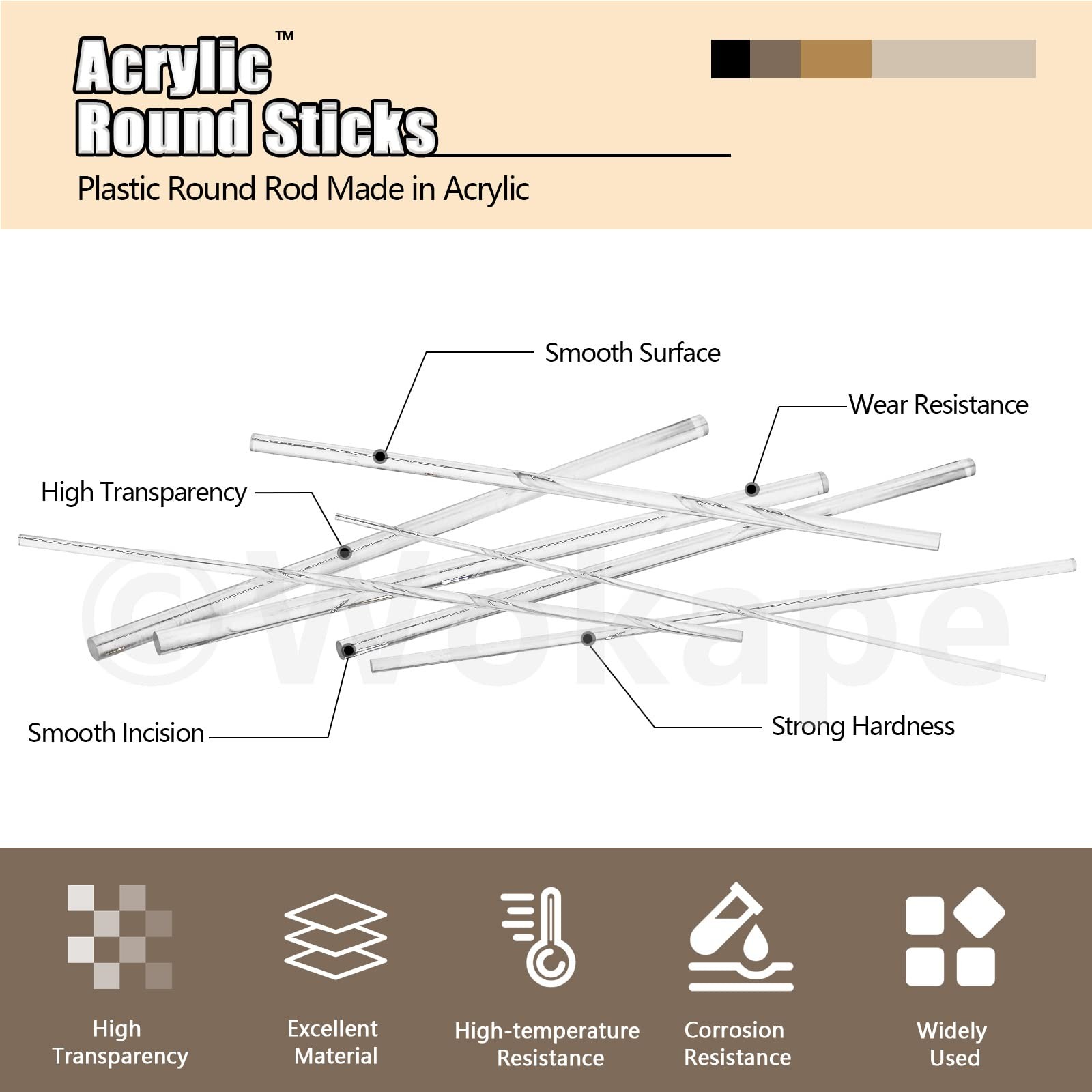 Acrylic Clear Rods Kit Dowel Plastic Round Rod 3/4/5/6/8/10mm 12 Inch 30 PCS