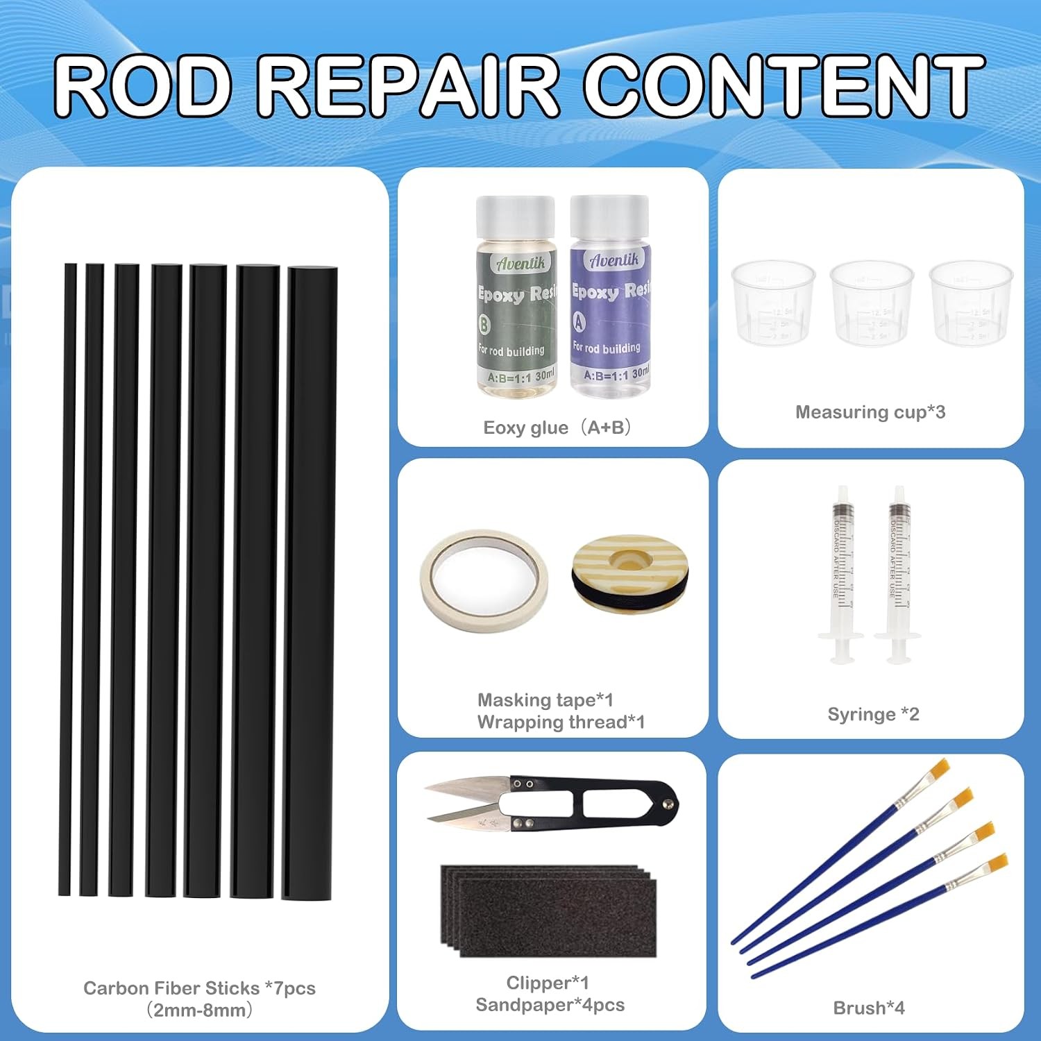 Fishing Rod Repair Kit Complete,Full Supplies with Glue for Freshwater & Salt