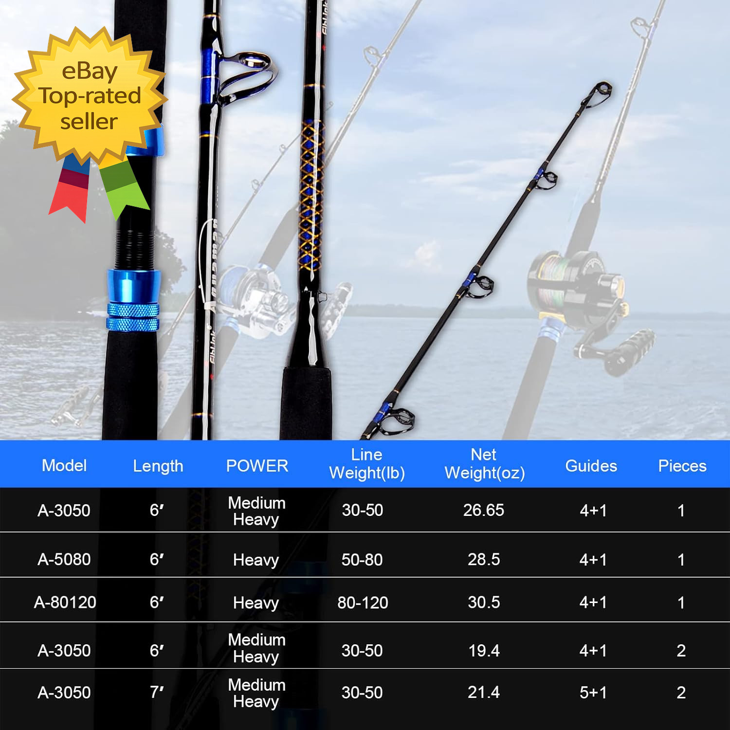 6Ft Saltwater Offshore Graphite Spinning Fishing Rod 30 50Lb Heavy Duty Rod
