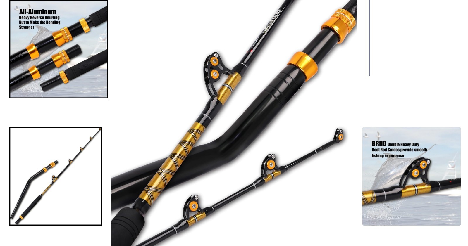 6.5′ Heavy Trolling Rod with Stainless Steel Rollers – Perfect for Deep Sea