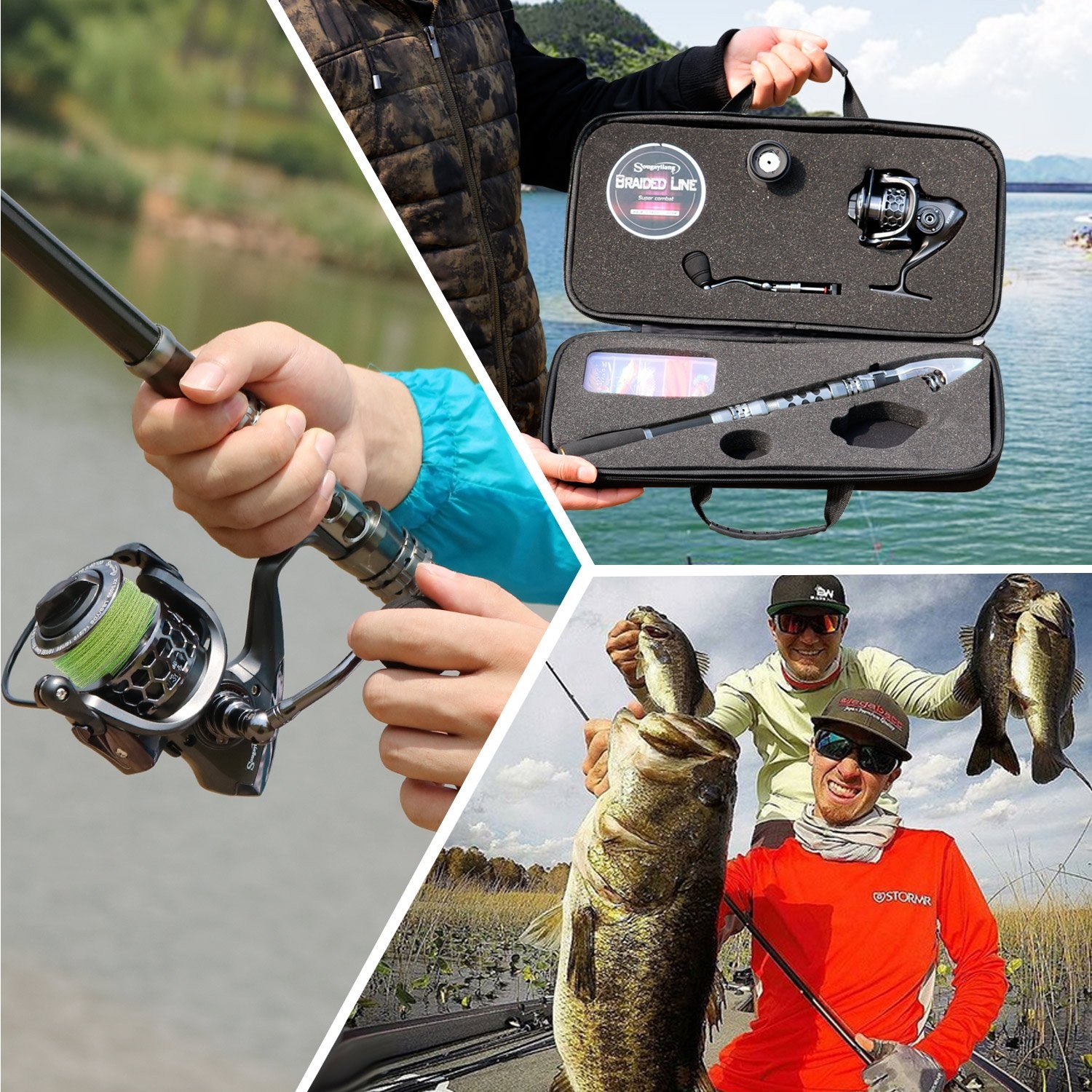 Sougayilang Telescopic Fishing Rod Combo Spincast Reel Travel Bag Lures Line