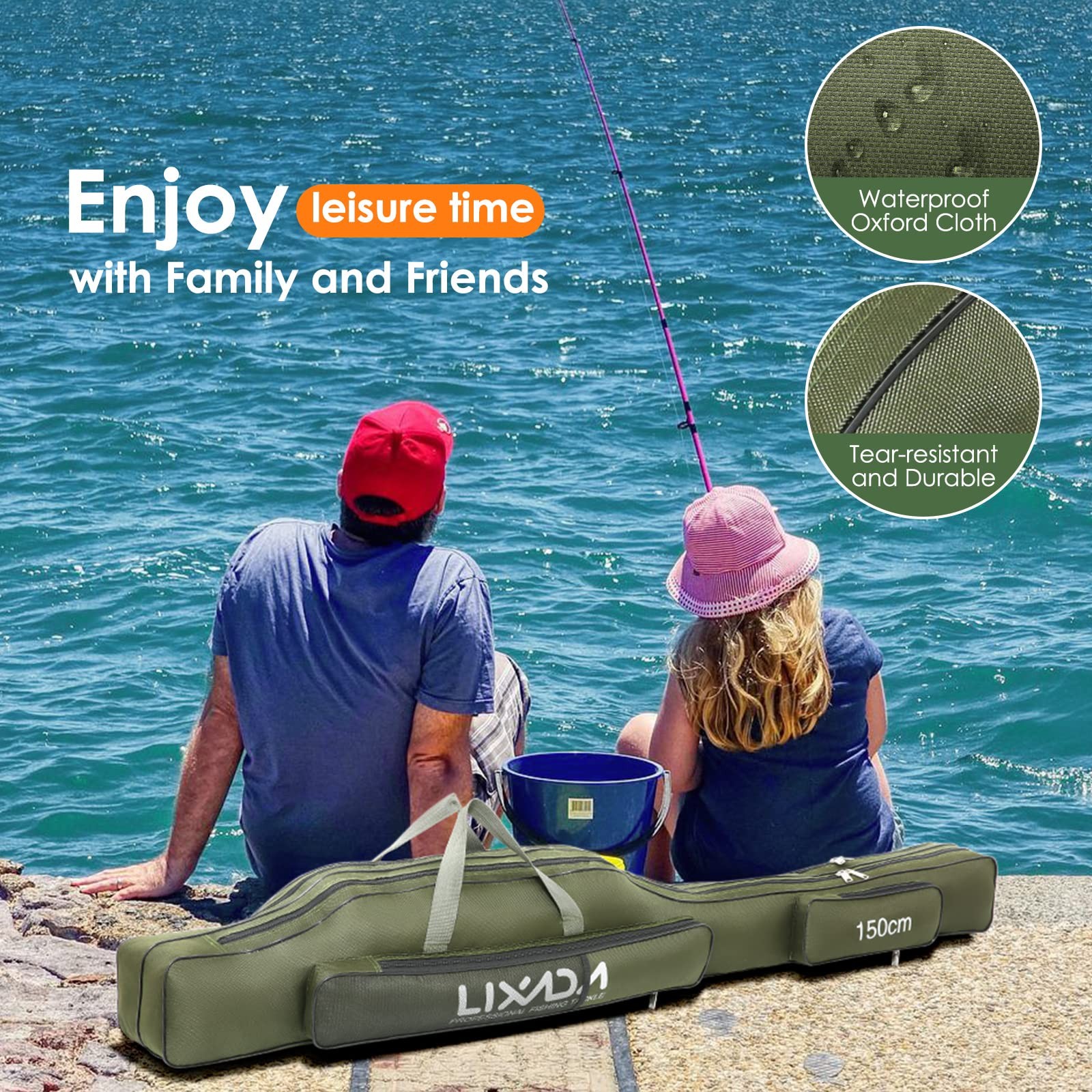 Lixada Fishing Rod Case Portable Folding Storage Bag Fishing Gear Organizer