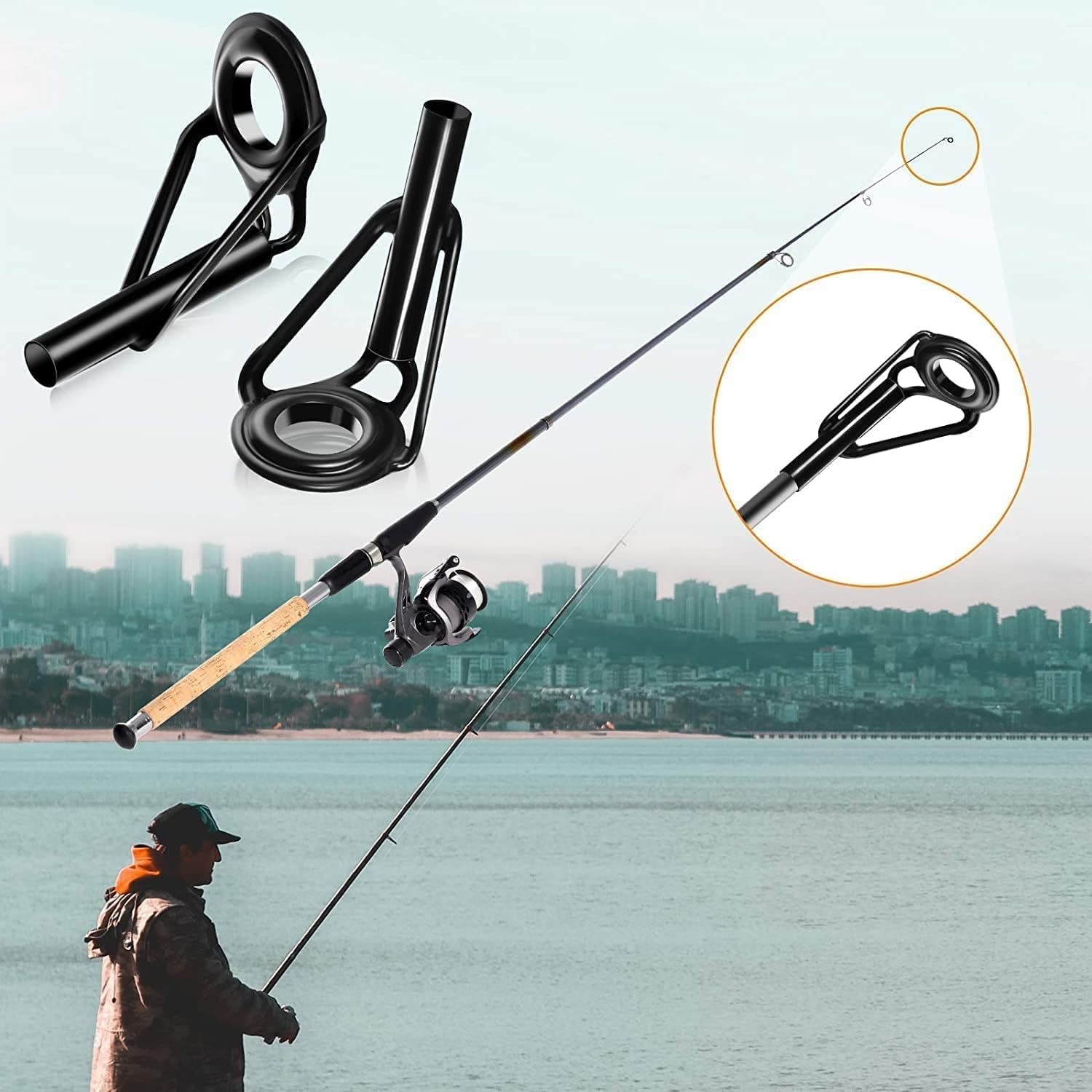 Fishing Rod Tip Repair Kit 40 Pcs Stainless Steel Ceramic Guides 8 Sizes