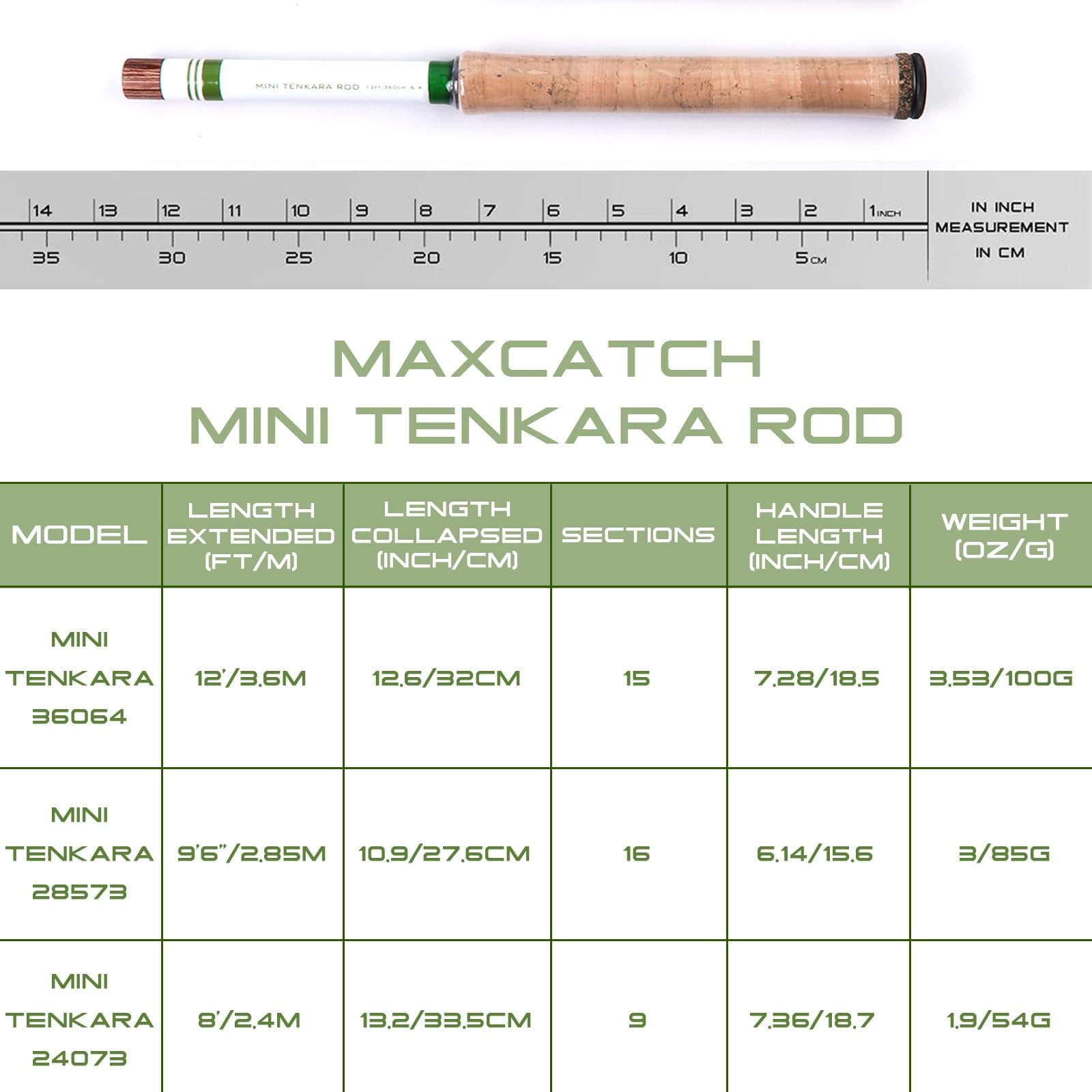 Maxcatch Mini Tenkara Fly Fishing Rod with Extra Tip Section 12ft, 9ft6 (Tenk…