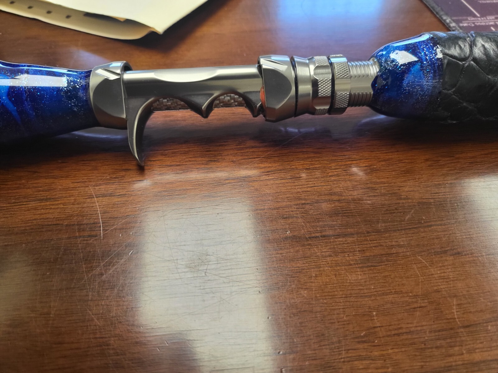 Custom Fishing Rod with Real Alligator Skin Grips and Awesome Paint Job