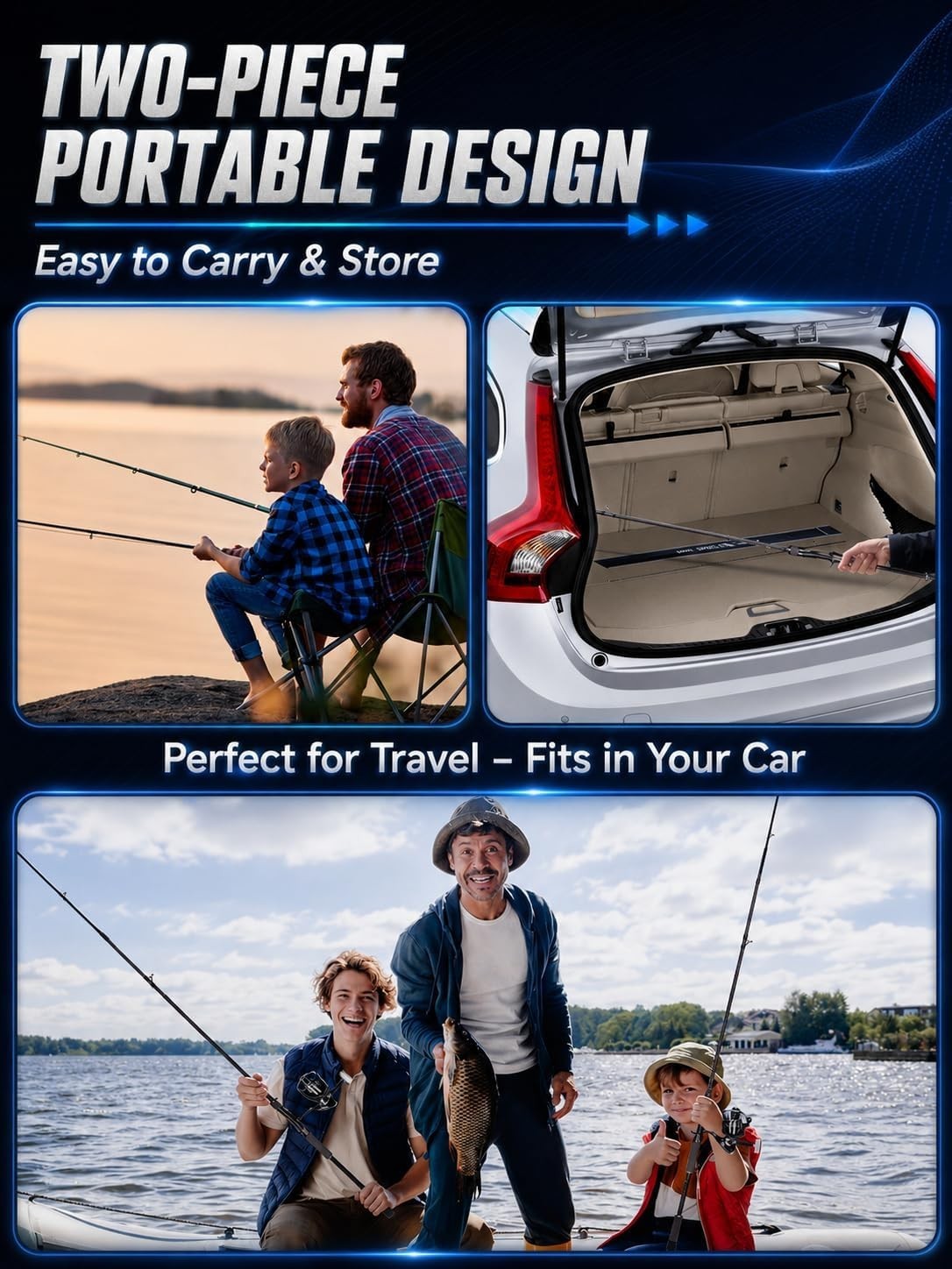 Travel-Ready 2-Piece Carbon Fishing Rod – Ideal for Surf & Walleye Fishing