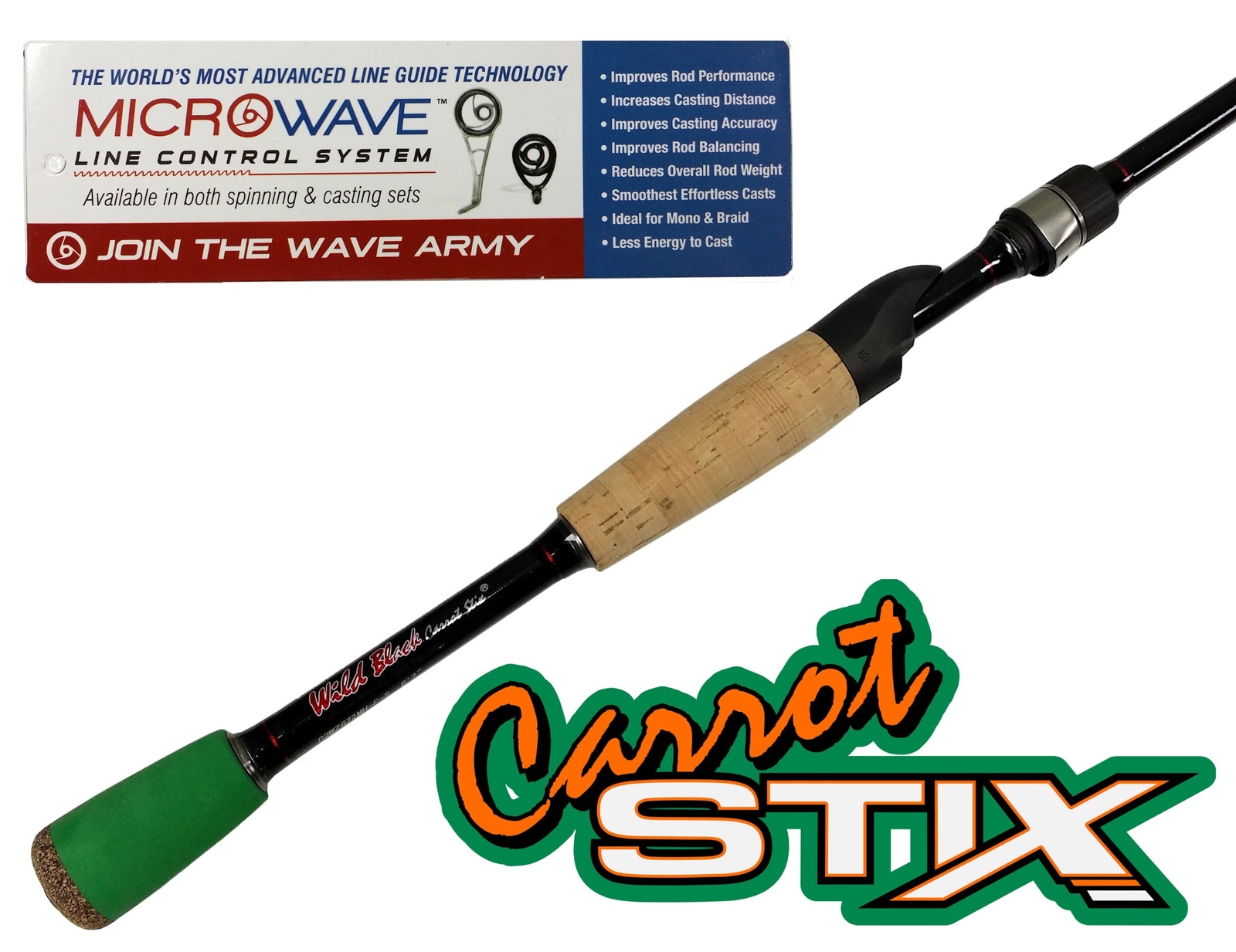 Carrot Stix SPINNING 6′ 7″ Medium Heavy Wild Black Fishing Rod Micro Wave Guides