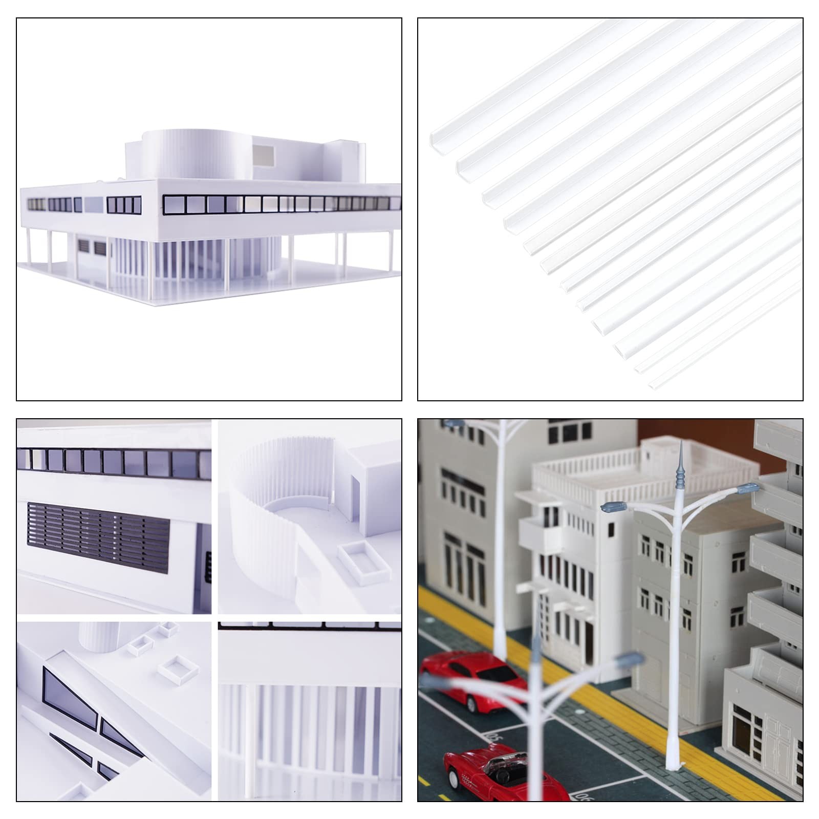 60PCS White ABS Plastic Square Solid Rods, 1, 2, 3mm, Styrene, Model, DIY