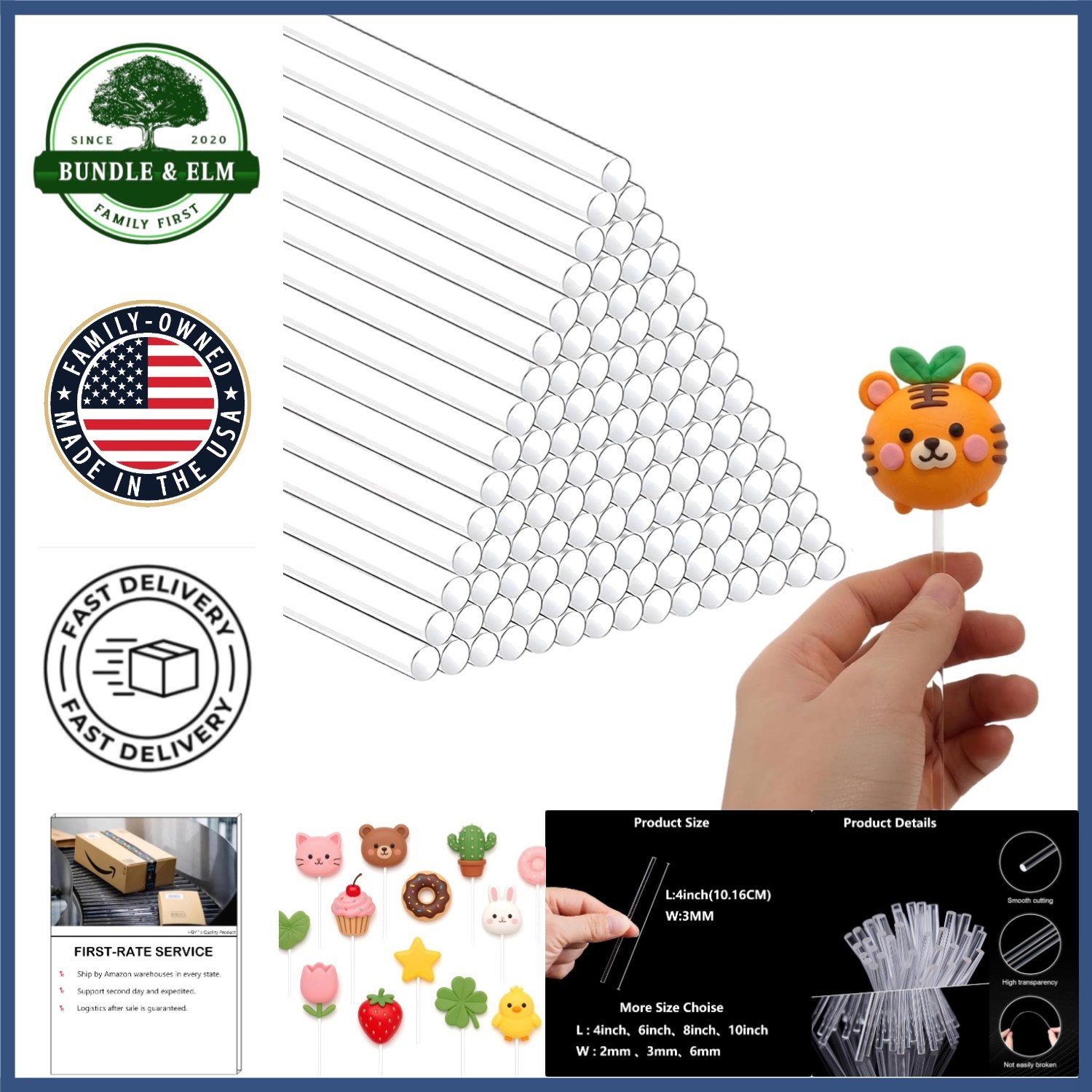 100 Pcs Clear Acrylic Sticks, 3mm Diameter for Cake Toppers and DIY Projects