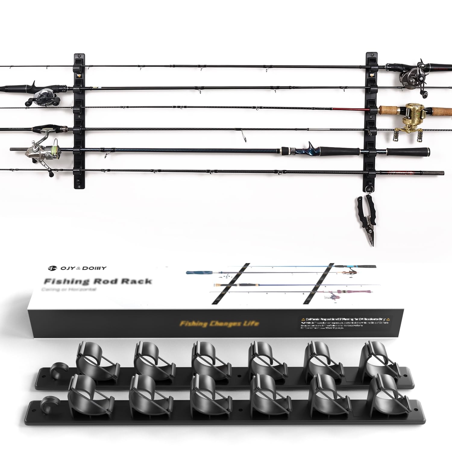 OJYDOIIIY Wall Mount Fishing Rod 14 x 4.7 x 1.4 inches, 1 Pack, 6 Rods