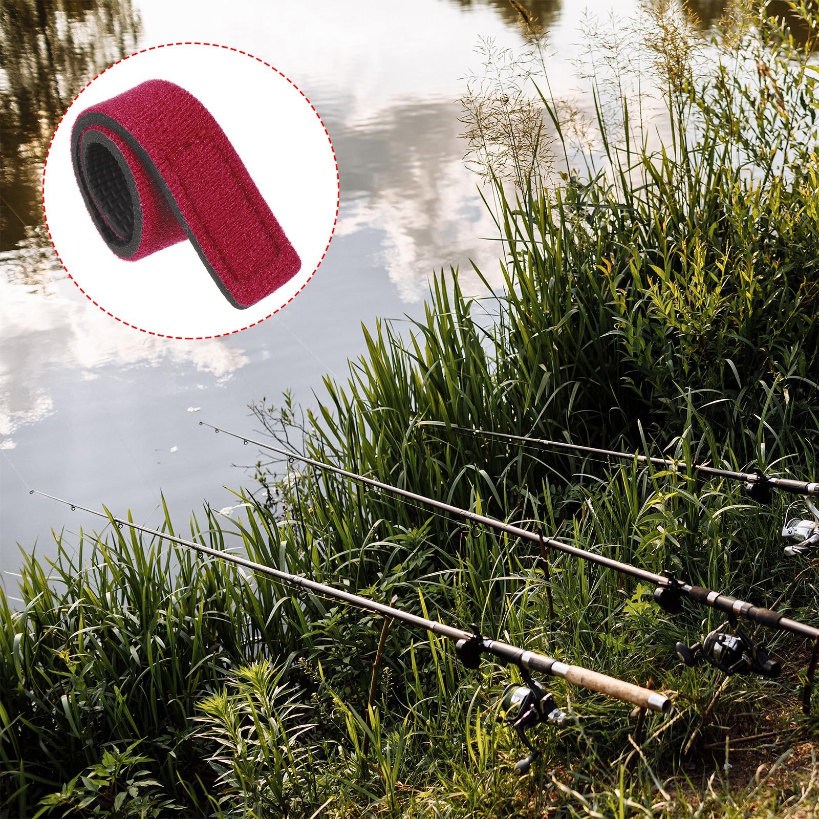 10pcs Fishing Rod Strap, 20cm Stretchy Belts Holders Pole Sleeve Cover, Red