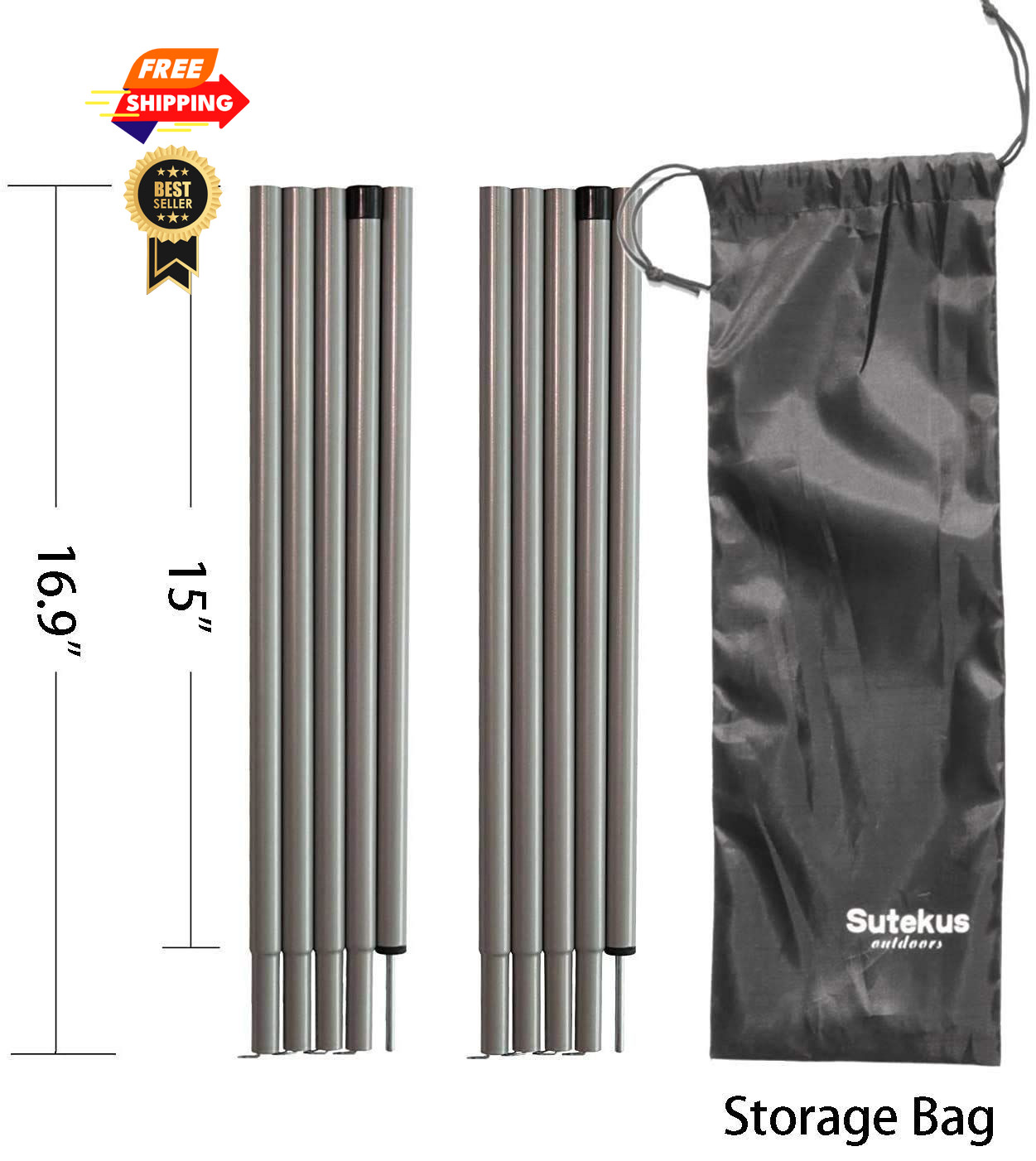 Sutekus Steel Rod Tent Pole Replacement Accessorie 2pc/Set Adjustable Black