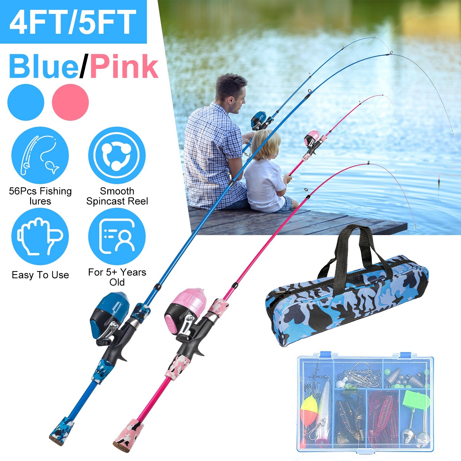 Portable Telescopic Fishing Rod and Spincast Reel Combo Full Fishing Tackle Kit