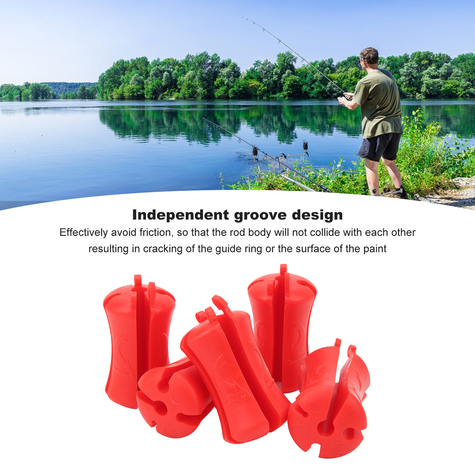 (Red)5PCS Portable Fishing Rod Fixed Ball Silicone Reusable Fishing Rod CH