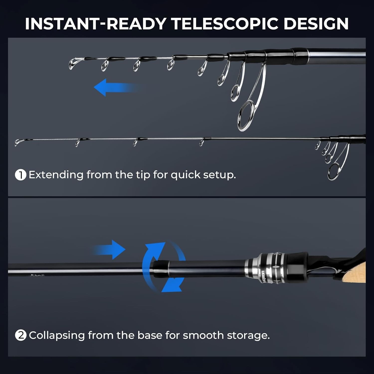 KastKing Megatron Titanium Telescopic Spinning Fishing Rod 8ft IM7 Travel