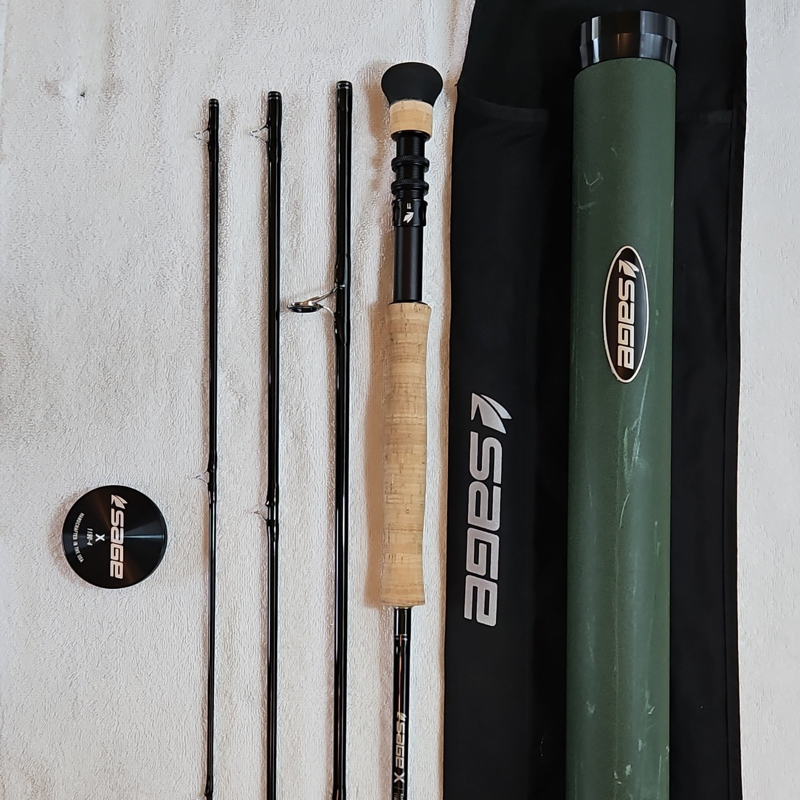 SAGE X 1190-4 Fly Rod 9ft 11wt 4pc Graphite.10 Guides Original &Tube Sock