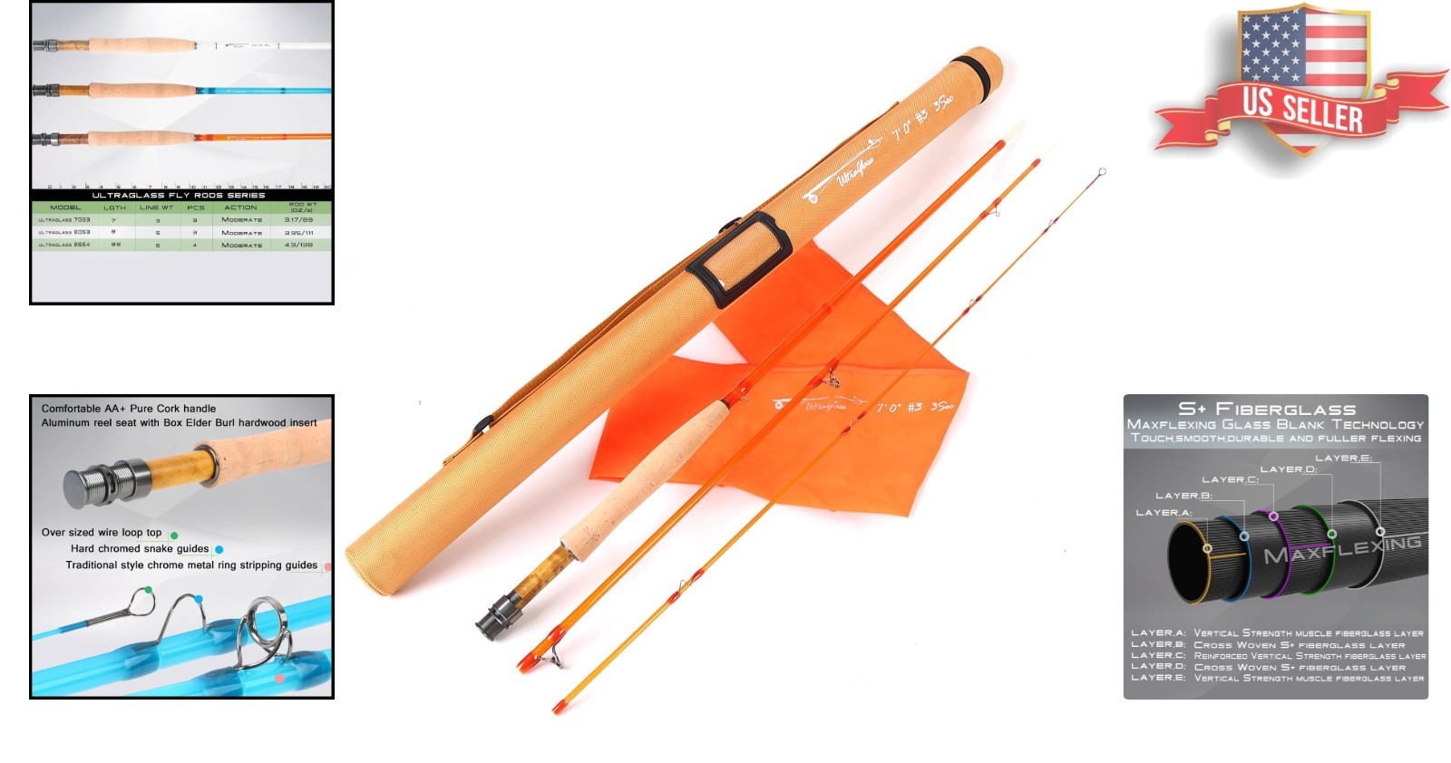 Travel-Friendly 3-Piece Fiberglass Fly Fishing Rod – Fast Action and Lightweight