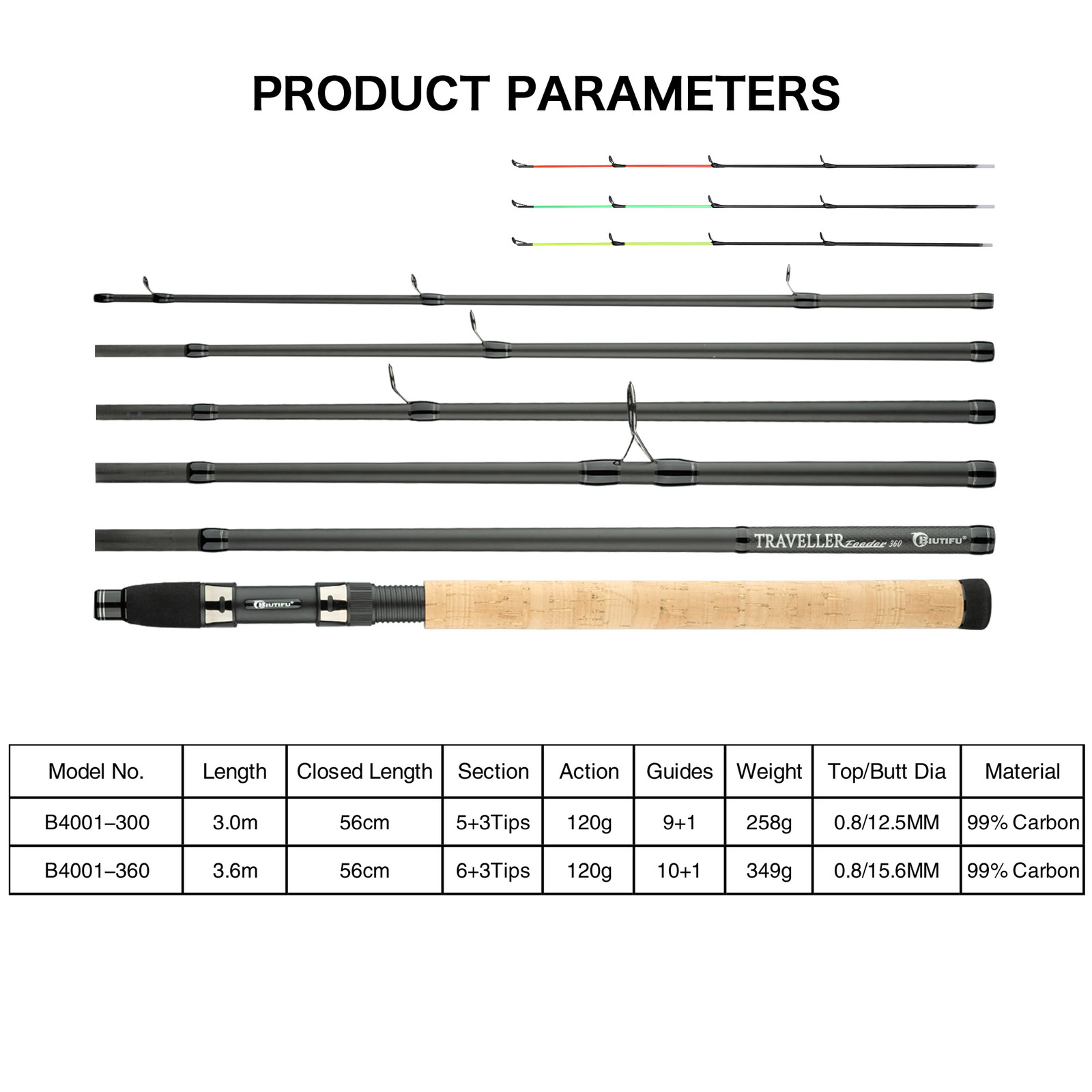 Traveller Feeder Carp Fishing Rods 3.0M 3.6M 3Tips Casting Weight 120G Carbon Fi