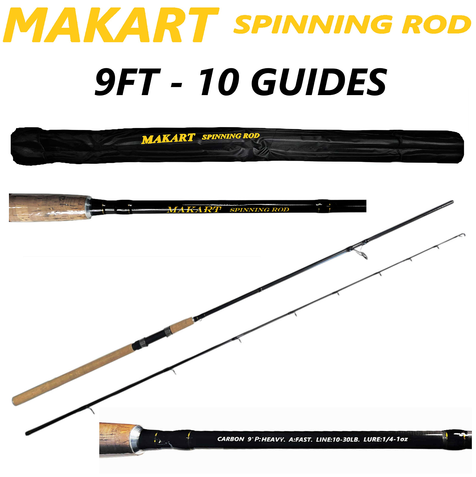 Fishing Rod Spinning Pole 9ft Carbon Fiber Portable Heavy Fast Lightweight New