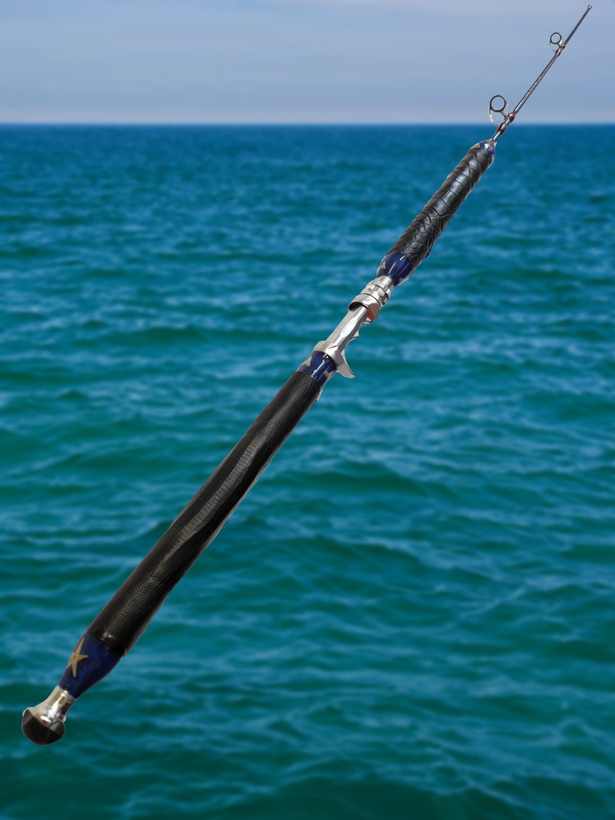 Custom Fishing Rod with Real Alligator Skin Grips and Awesome Paint Job