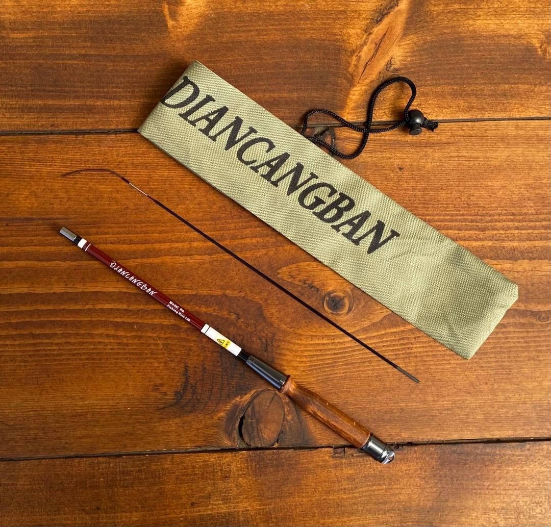 Tanago fishing rod 120cm wood grip brown & white swinging rod used