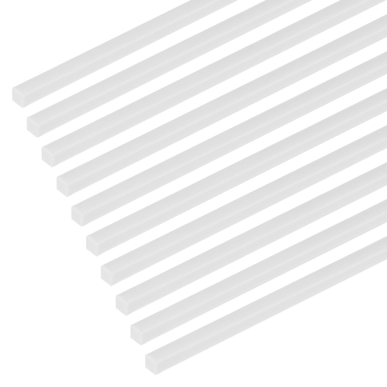 15 Pack Square Plastic Bars Rods 3x250mm ABS Smooth Plastic Tube Rod White