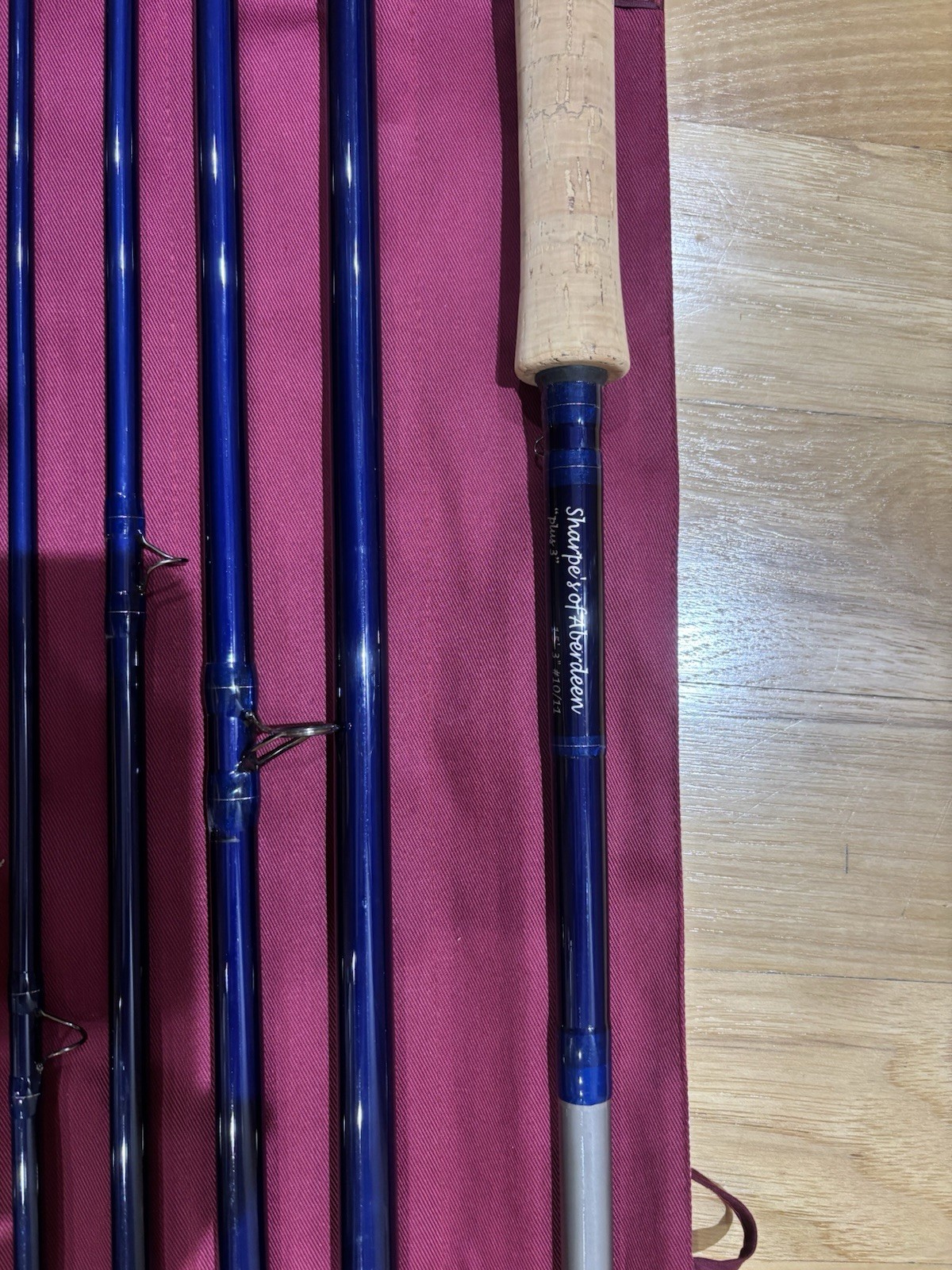 Sharpe’s of Aberdeen Plus 3 15’3″ #10/11 4pc Blue Fiberglass Fly Rod Cork Handle