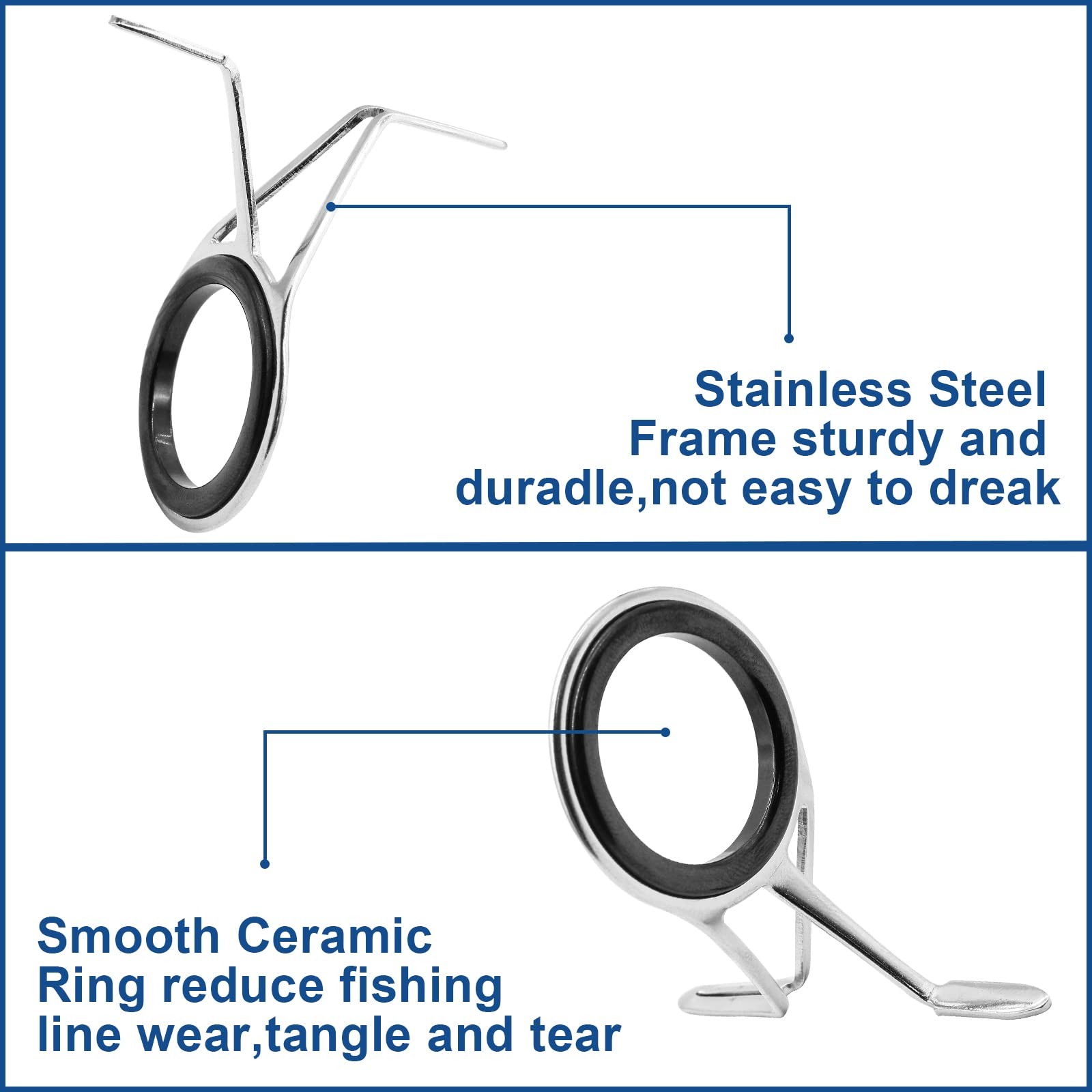 9 Pieces Fishing Rod Repair Kit, Double Legs Fishing Rod Guides Rings, Stainl