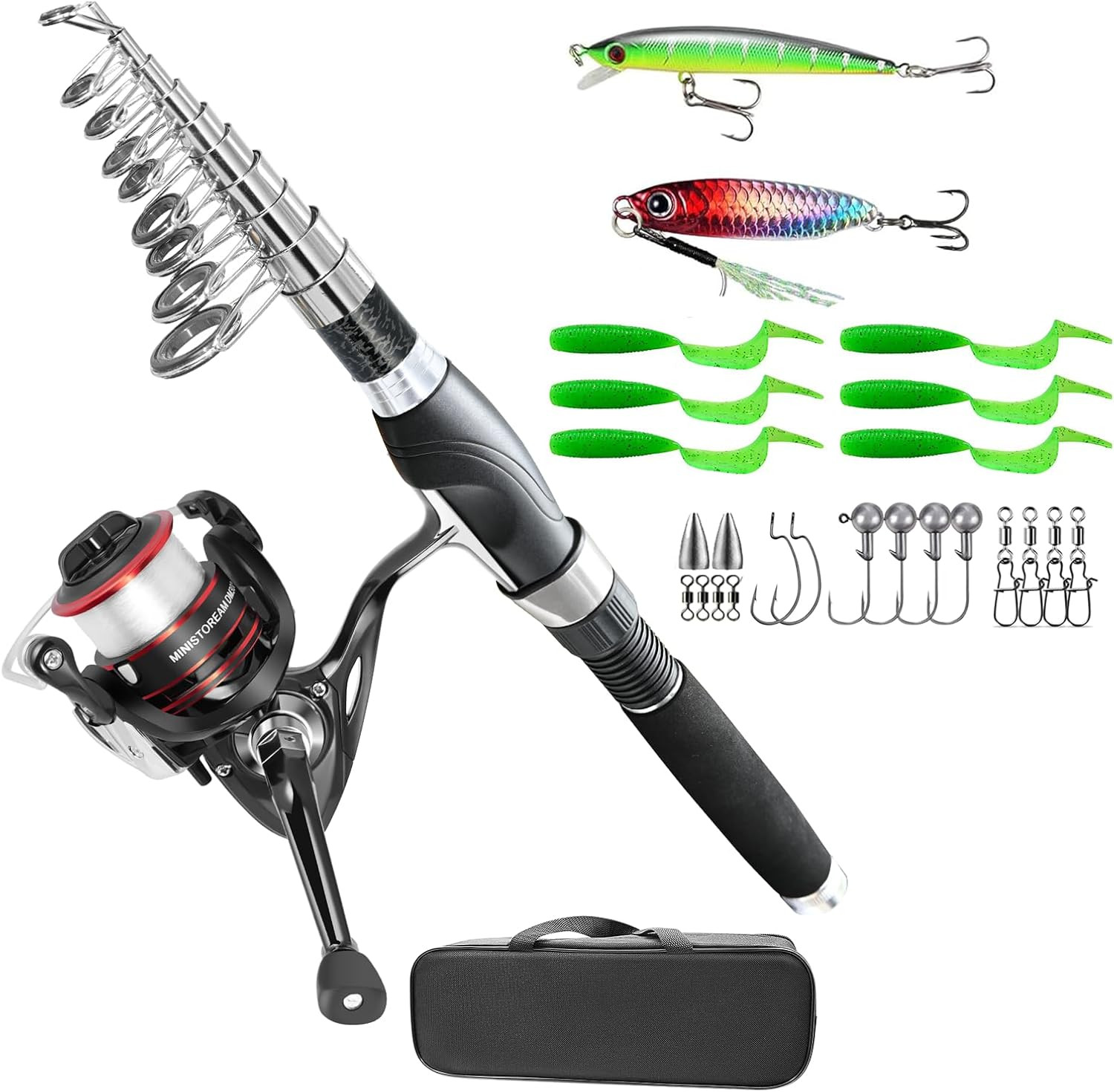 Fishing Pole Combo, 6.9Ft 2Pcs Telescopic Rods Set, Collapsible Carbon Fiber Fis