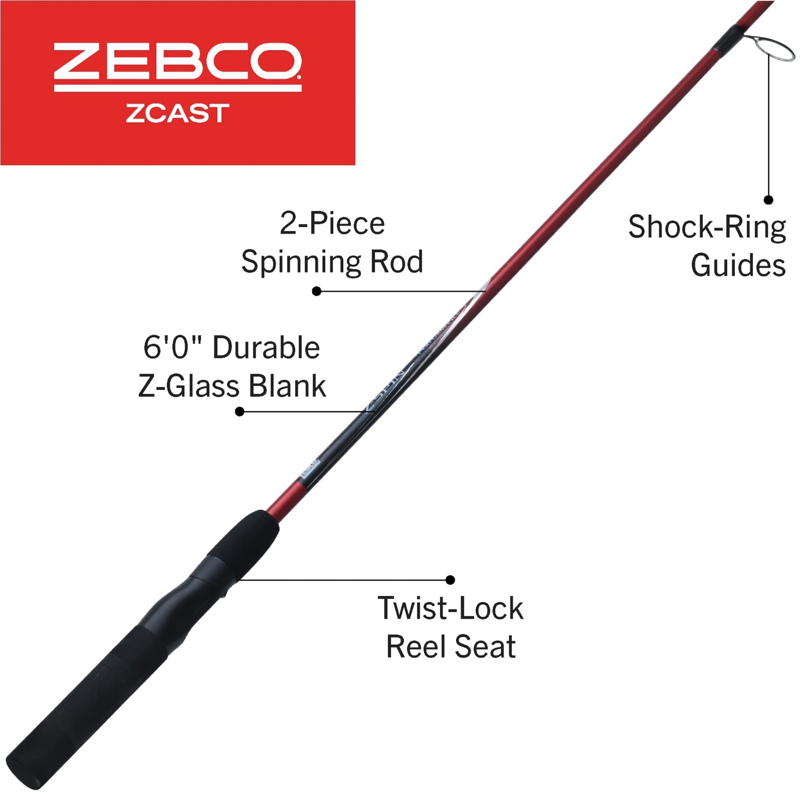 Durable Spinning Fishing Rod – Z-Glass Pole, Comfortable EVA Handle, Shock-Ring