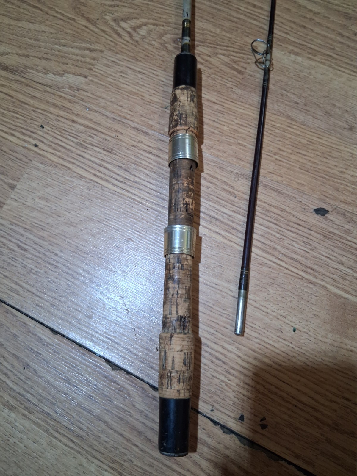 Vintage 2-Piece Fishing Rod Only w/ Full Cork Handle Grip, Brown/Black