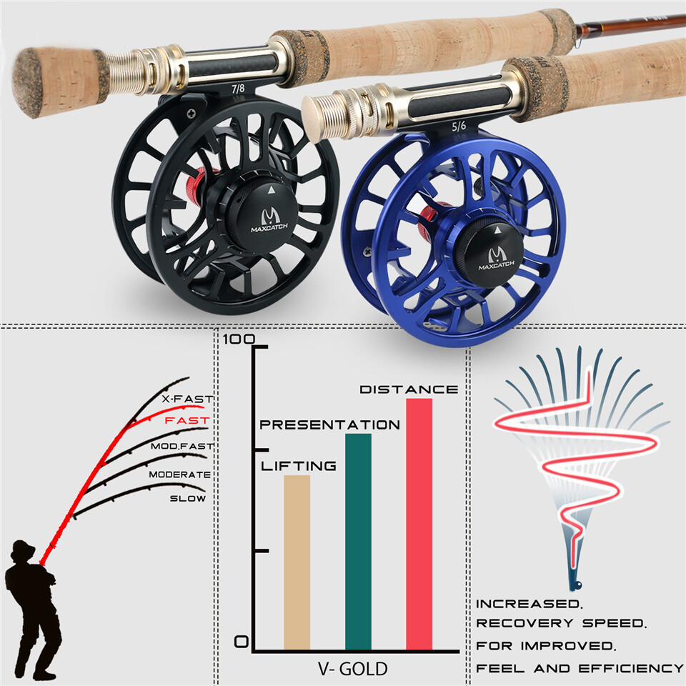 V-Gold Fly Fishing Rod 4/5/6/8WT 9FT Fast Action IM12 Carbon Top Grade