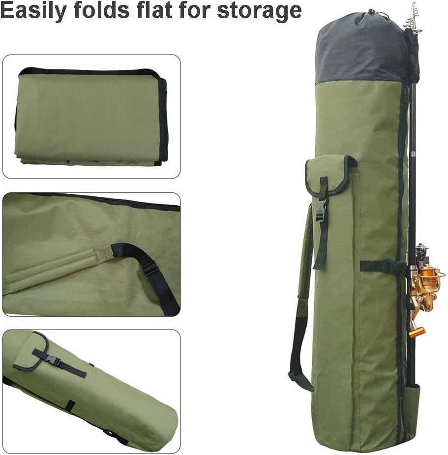 Durable Canvas Fishing Rod & Reel Organizer Bag Travel Carry Case Bag- Holds 5 P
