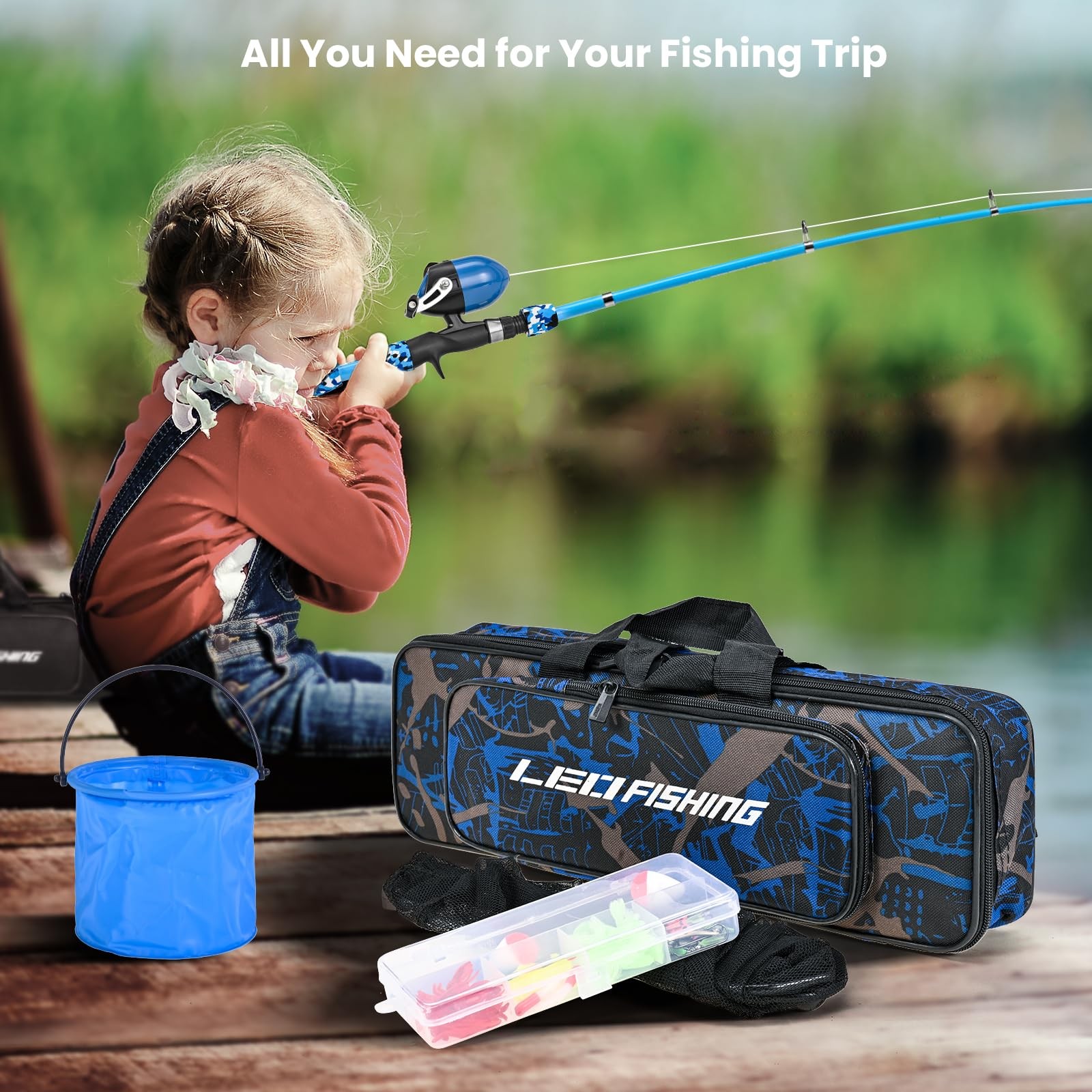 LEOFISHING 2 Set Kids Fishing Pole Kit, Portable Telescopic Rod & Reel Combo Tac