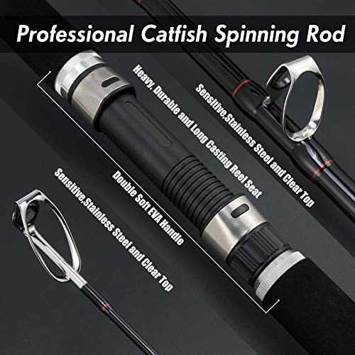 Catfish Rod and Reel Combo 7ft Spinning Trolling Rod Heavy Duty Catfish