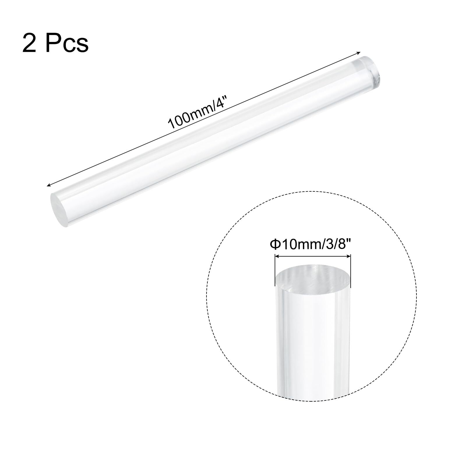 2pcs Acrylic Round Rods 3/8″ x 4″ Clear Acrylic Dowel Rods Sticks Plastic Sti…