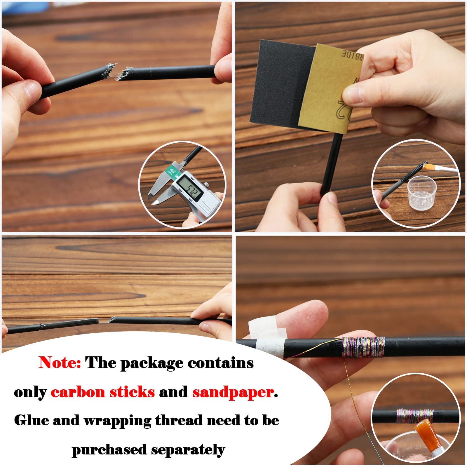 Fishing Rod Repair Kit Complete,10pcs Carbon Fiber Sticks with 5pcs Sandpaper…
