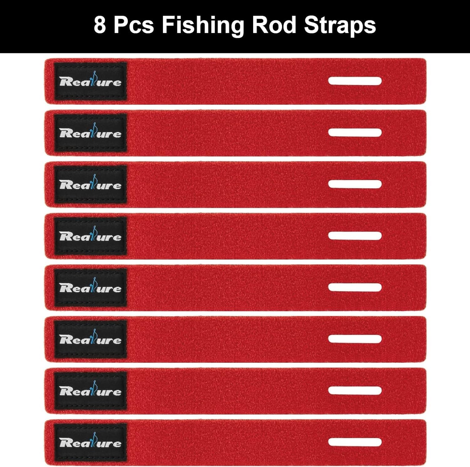 Realure 8 Pcs Fishing Rod Straps – Adjustable 25cm x 3cm x 0.4cm, Red