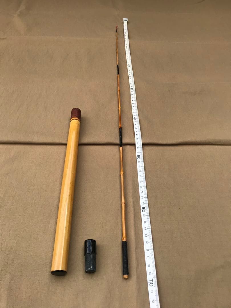 Japanese bamboo tanago rod 3-spun with case, cashew lacquer, 70cm unused