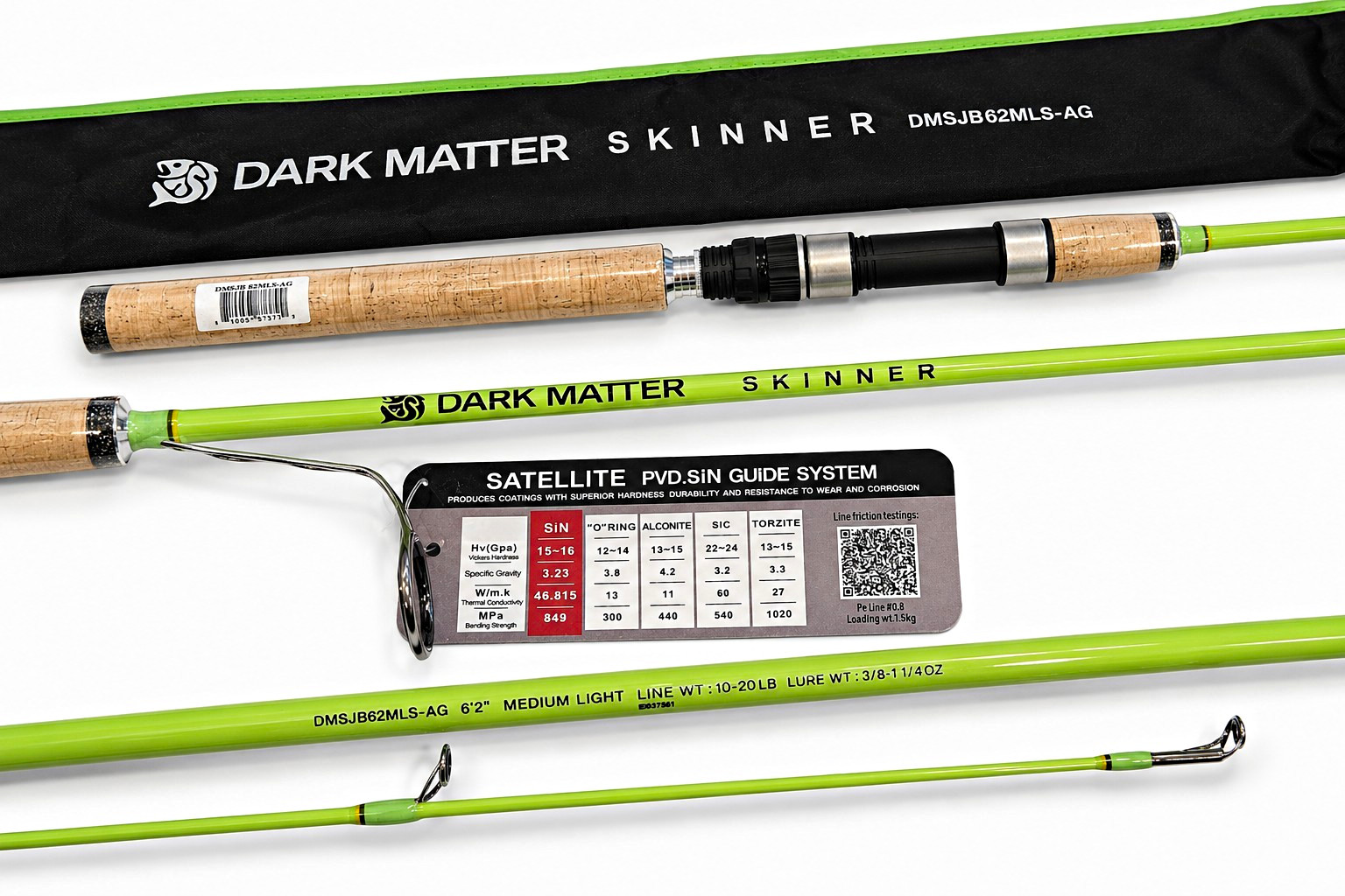 Dark Matter Skinner DMSJB62MLS-AG 6’2″ Medium Light Spinning Rod 10-20lb New