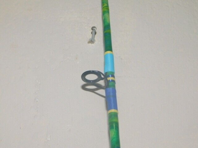 CUSTOM SPINNING ROD MAHI BLUE GREEN YELLOW MARBLE 25-50 LB 7′ NEW