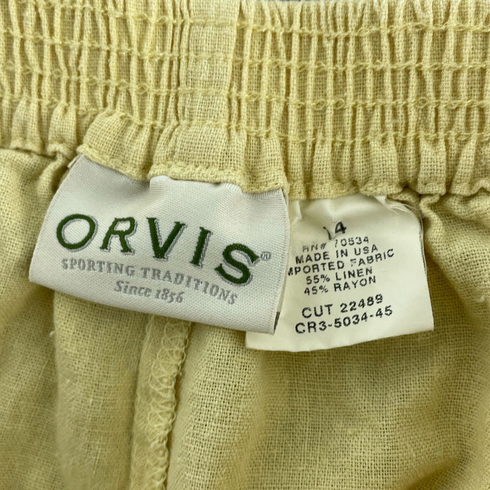 Orvis Womens Elastic Waist Linen/Rayon Blend Relaxed Fit Pants Size 14 0335