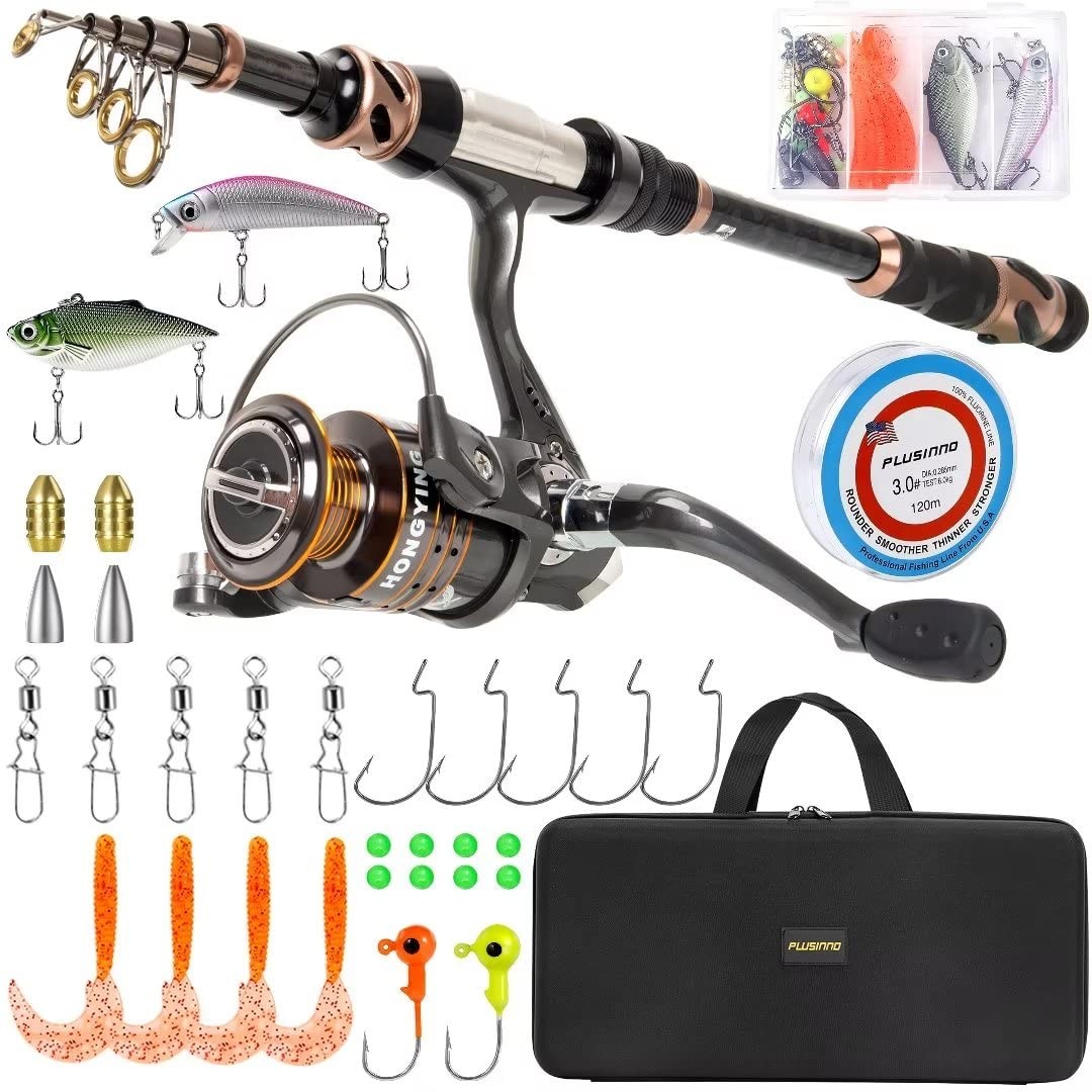 PLUSINNO Fishing Rod and Reel Combos -24 Ton Carbon Fiber Telescopic Fishing …